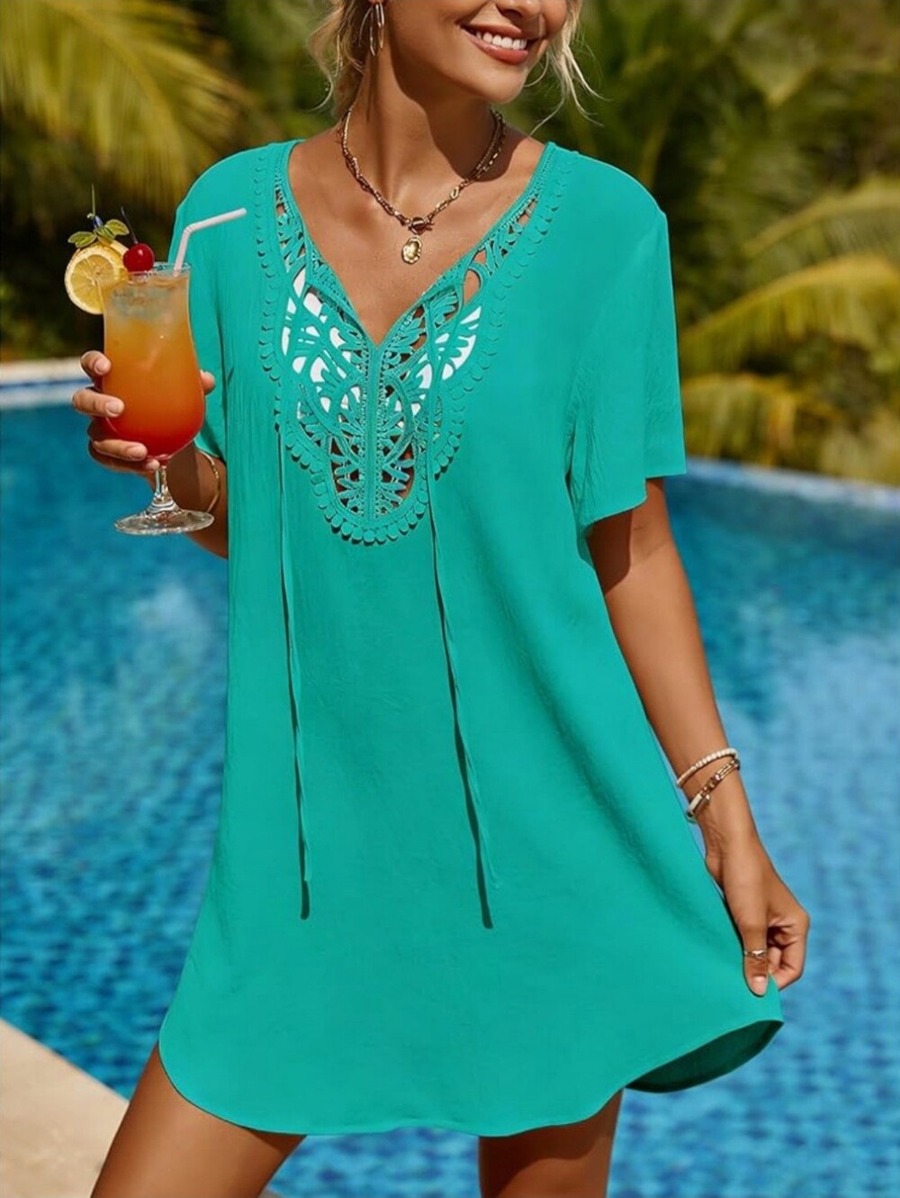 NWT SimpleFun Embroidered Beach Cover Up Tunic Dress – Size L